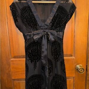 BCBGMaxAzria Black Embellished Tie Front Midi Dress